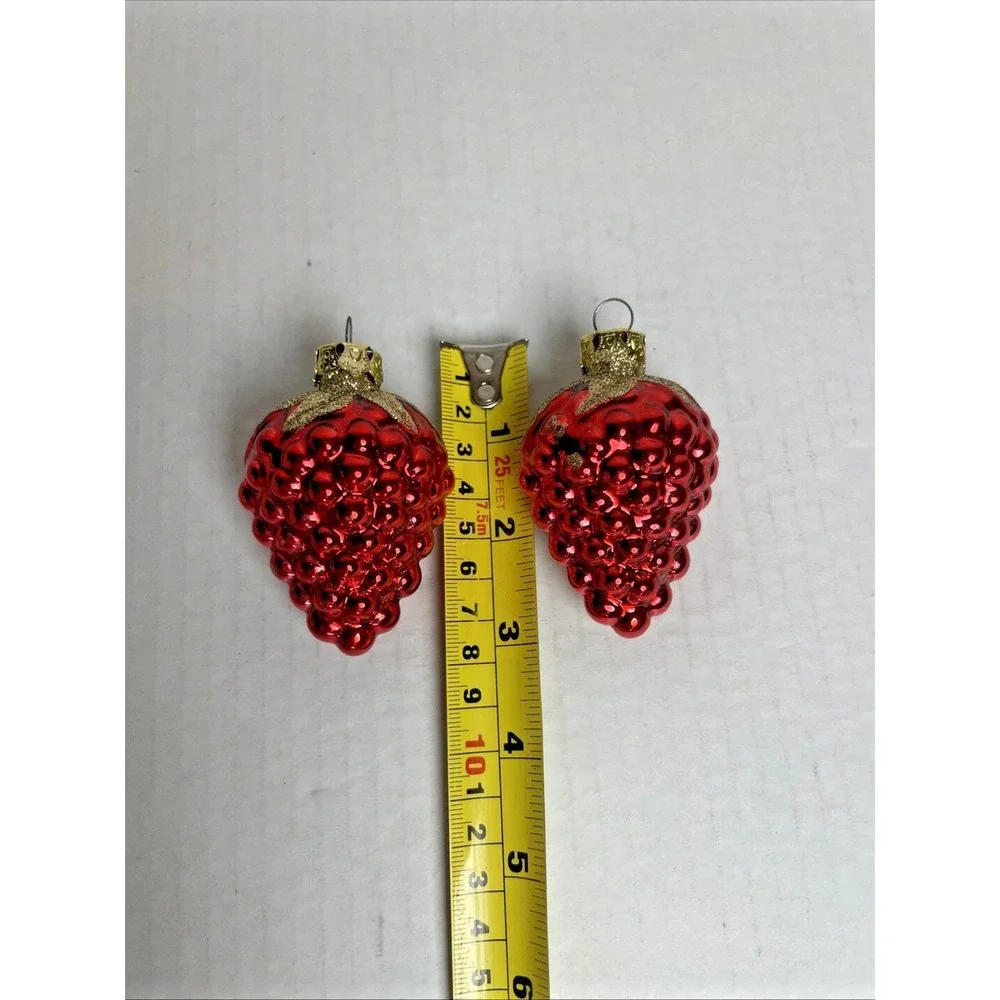 2 Small Vintage Strawberry Cluster Mercury Glass Christmas Ornaments